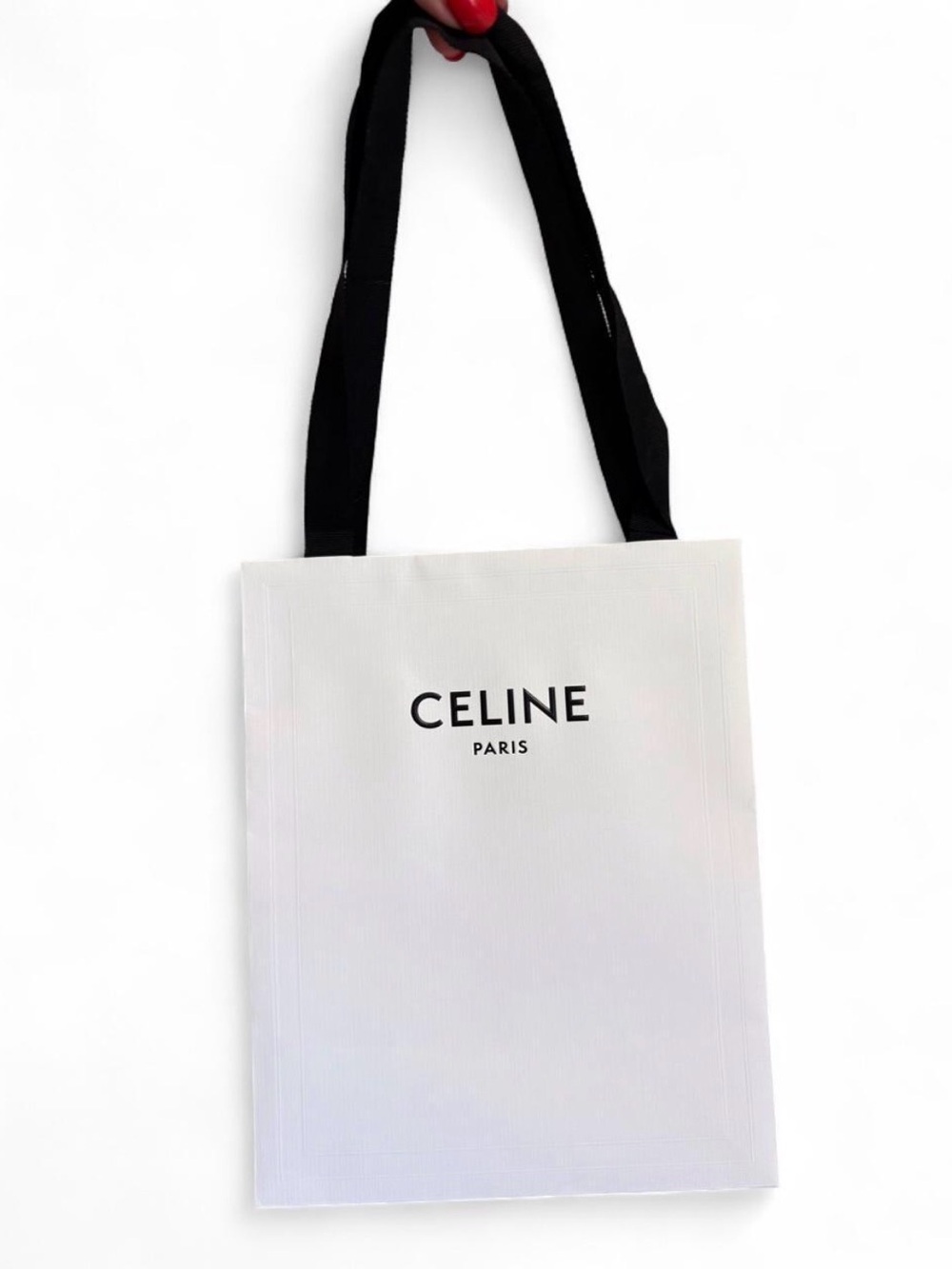 Celine White Paper Gift Bag with Black Straps